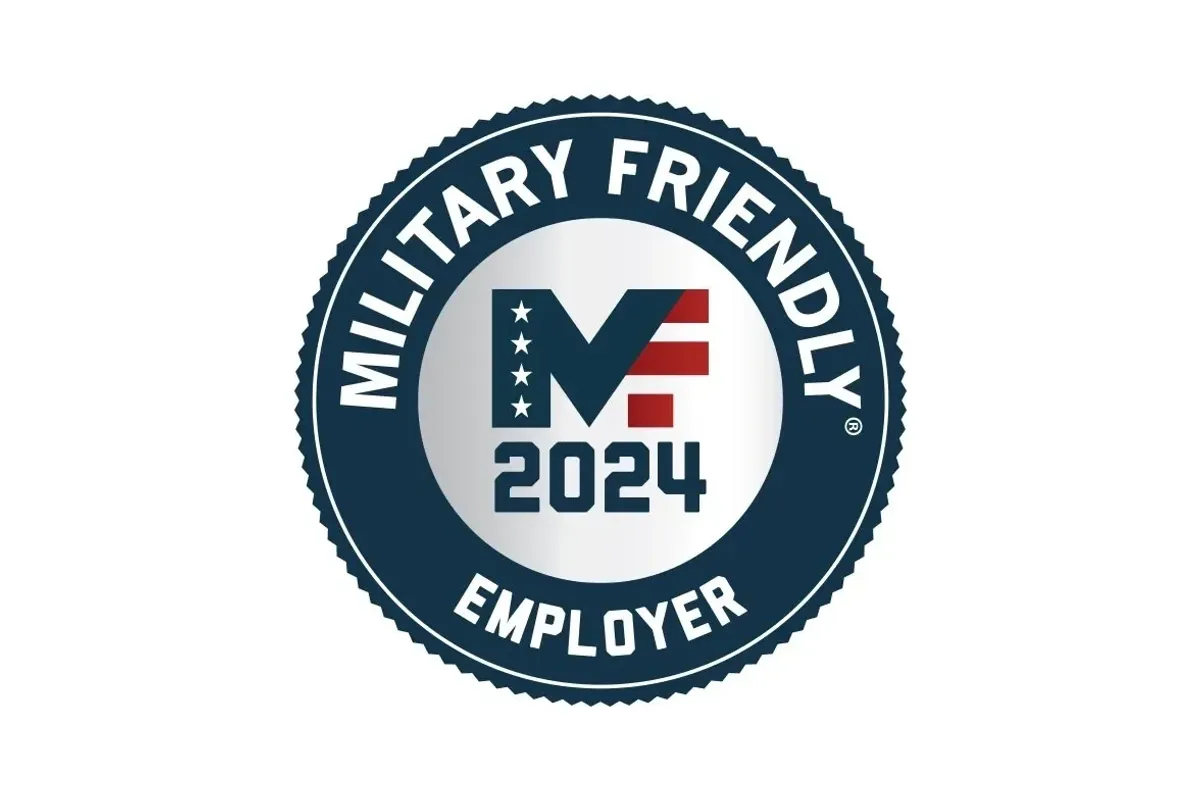 Blue and white Military Friendly Employer 2024 badge