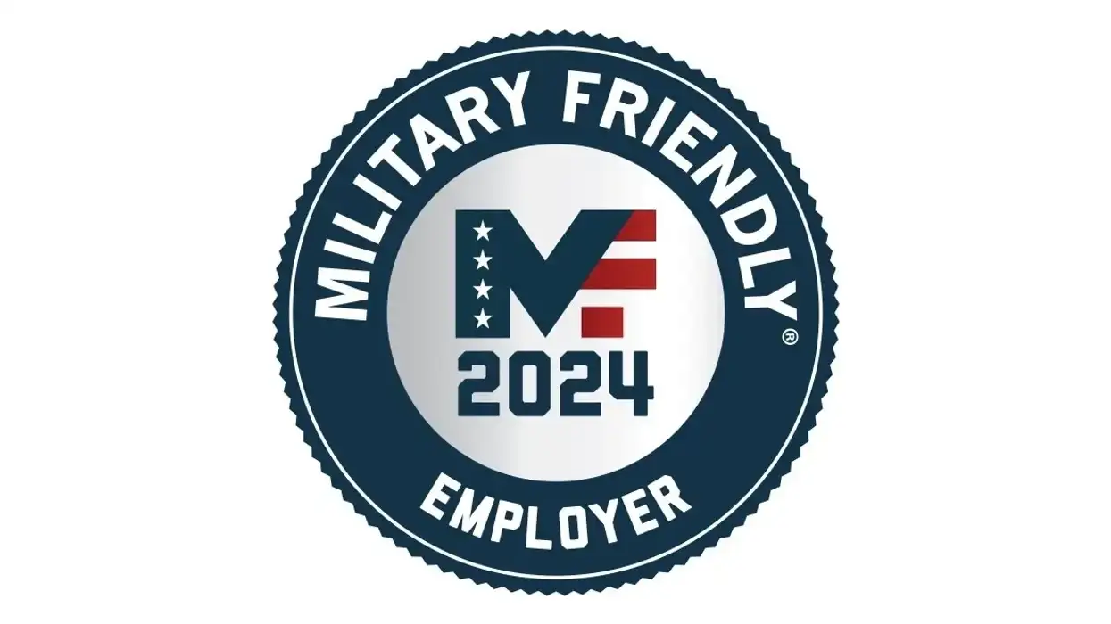 Blue and white Military Friendly Employer 2024 badge