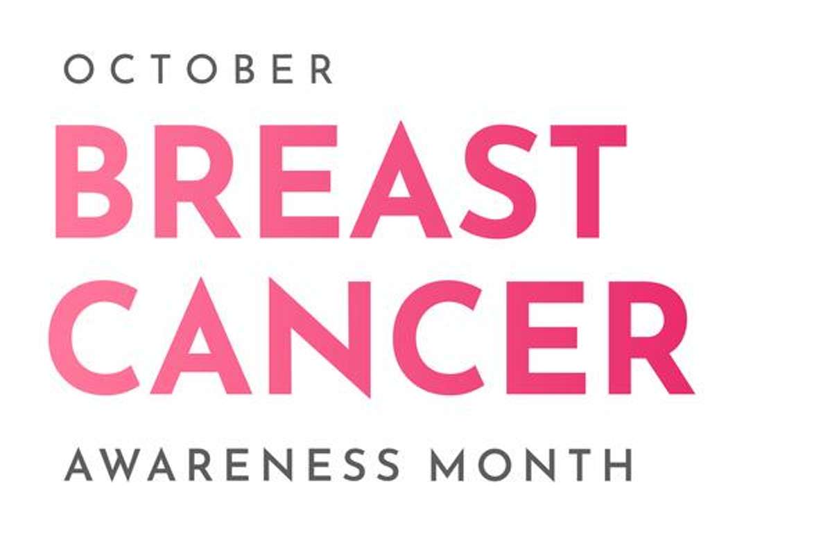 "Breast Cancer Awareness Month text with pink ribbon symbol."