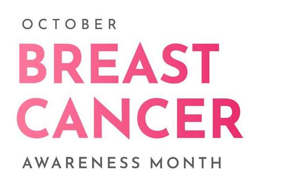 "Breast Cancer Awareness Month text with pink ribbon symbol."