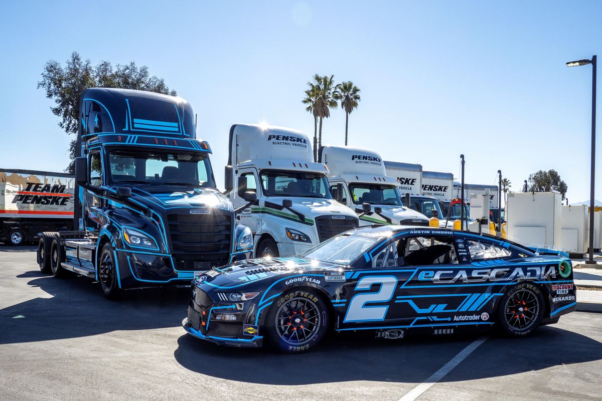 Penske and Freightliner Make NASCAR History Using eCascadia