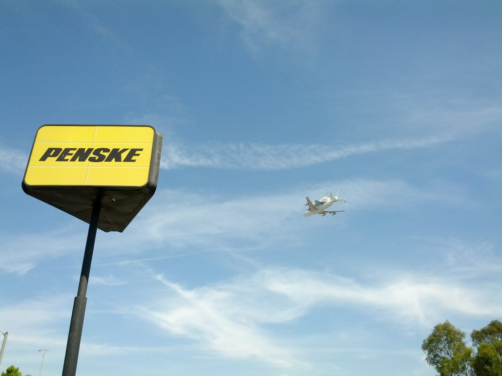
Space Shuttle Endeavour Flys Over Penske Truck Leasing Location
