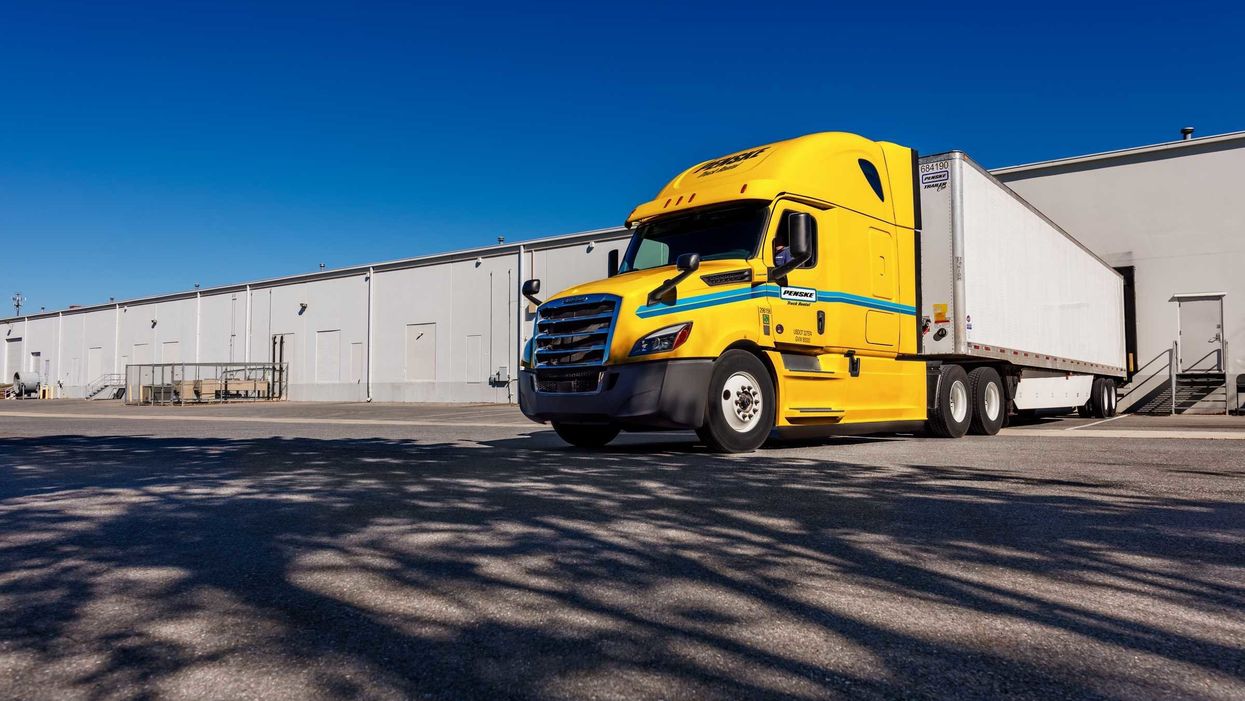 penske tractor and trailer at warehouse