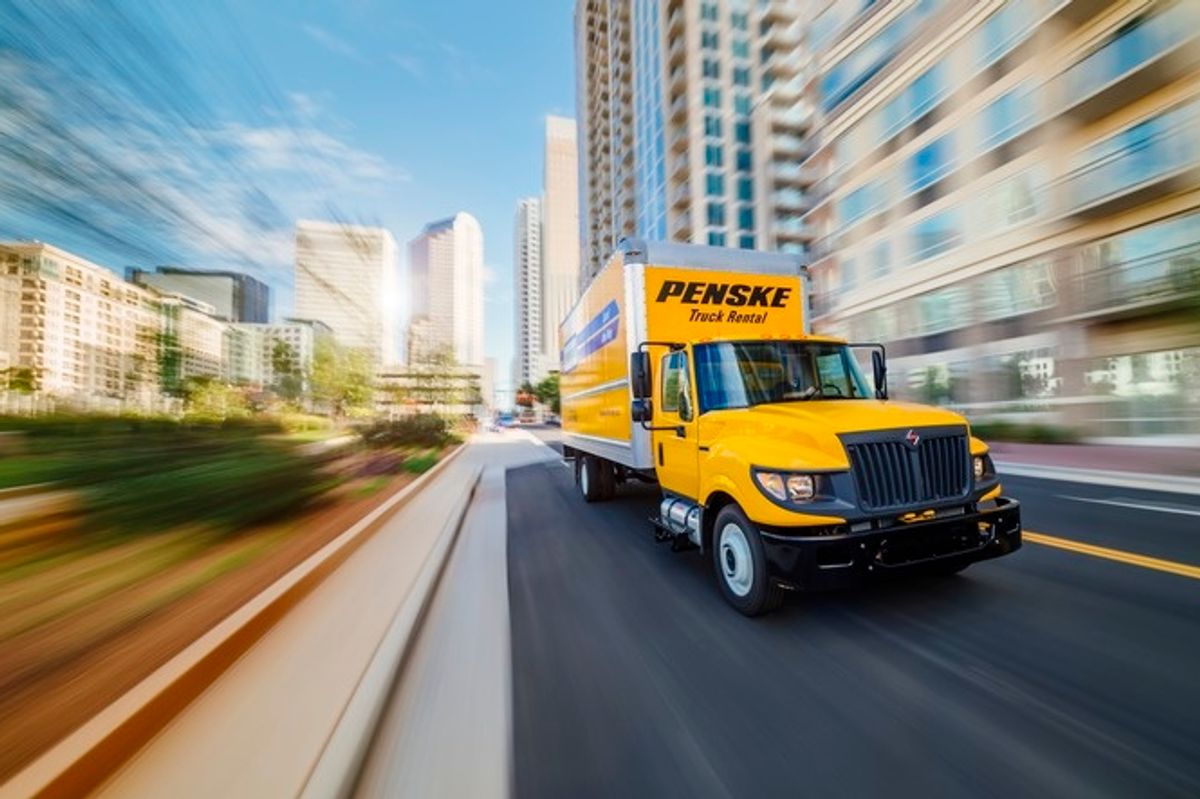 Penske truck in city