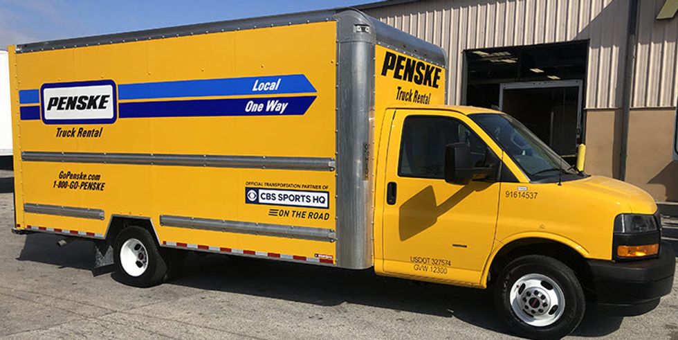 penske truck with cbs sports hq decal
