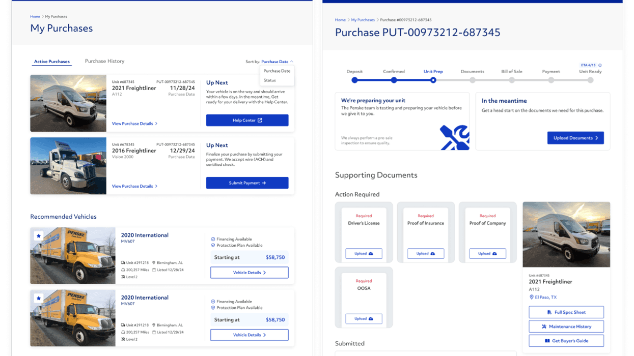 PenskeUsedTrucks.com has rolled out a new customer-friendly feature called My Purchases that streamlines the sales process for customers acquiring a used truck or trailer from Penske Truck Leasing.