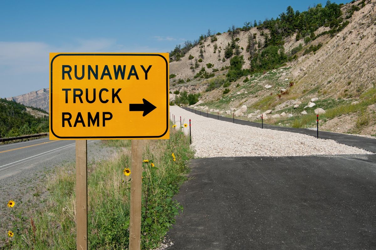 Runaway truck ramp and sign and ramp