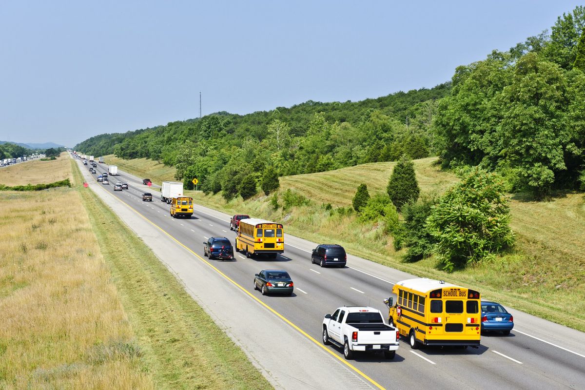 School buses on the road