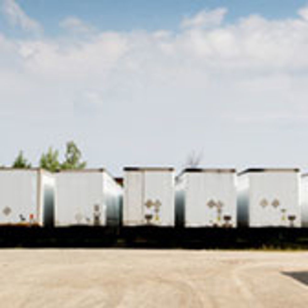 Trailers parked in a parking lot