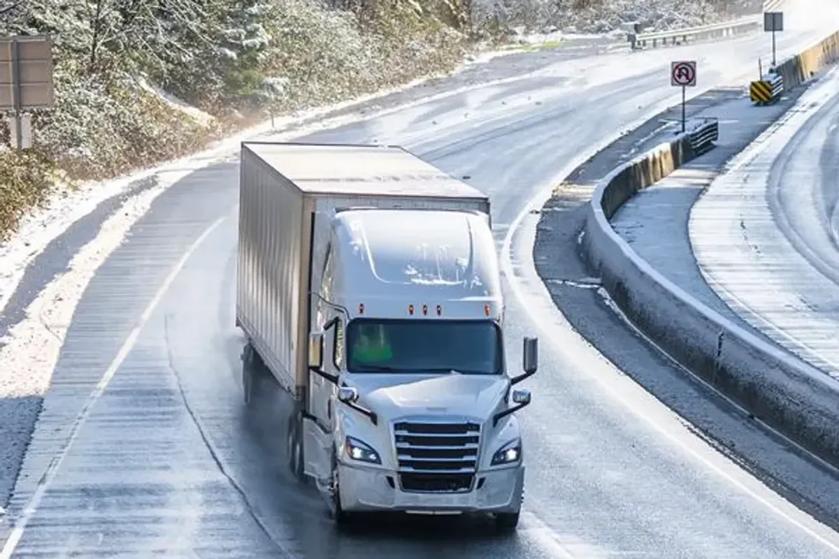 Truck driving on winter roads