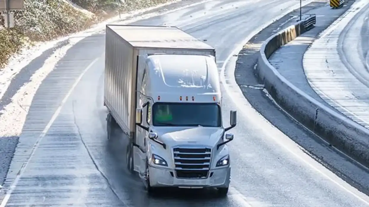 Truck driving on winter roads