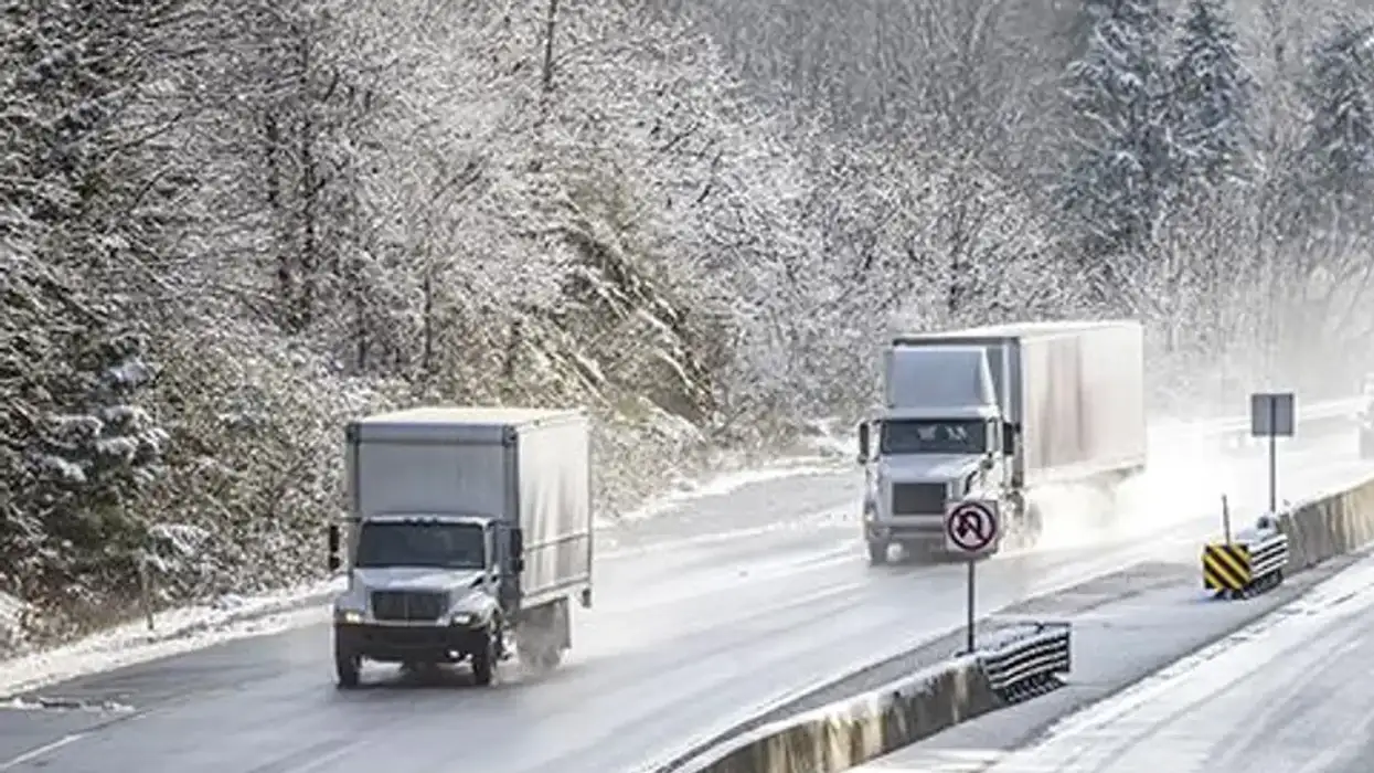 trucks driving on winter roads