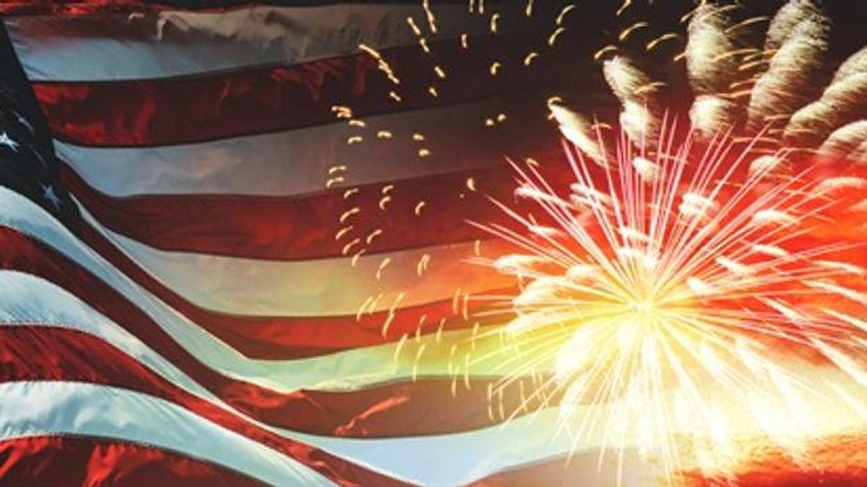 United States flag with firefowrks