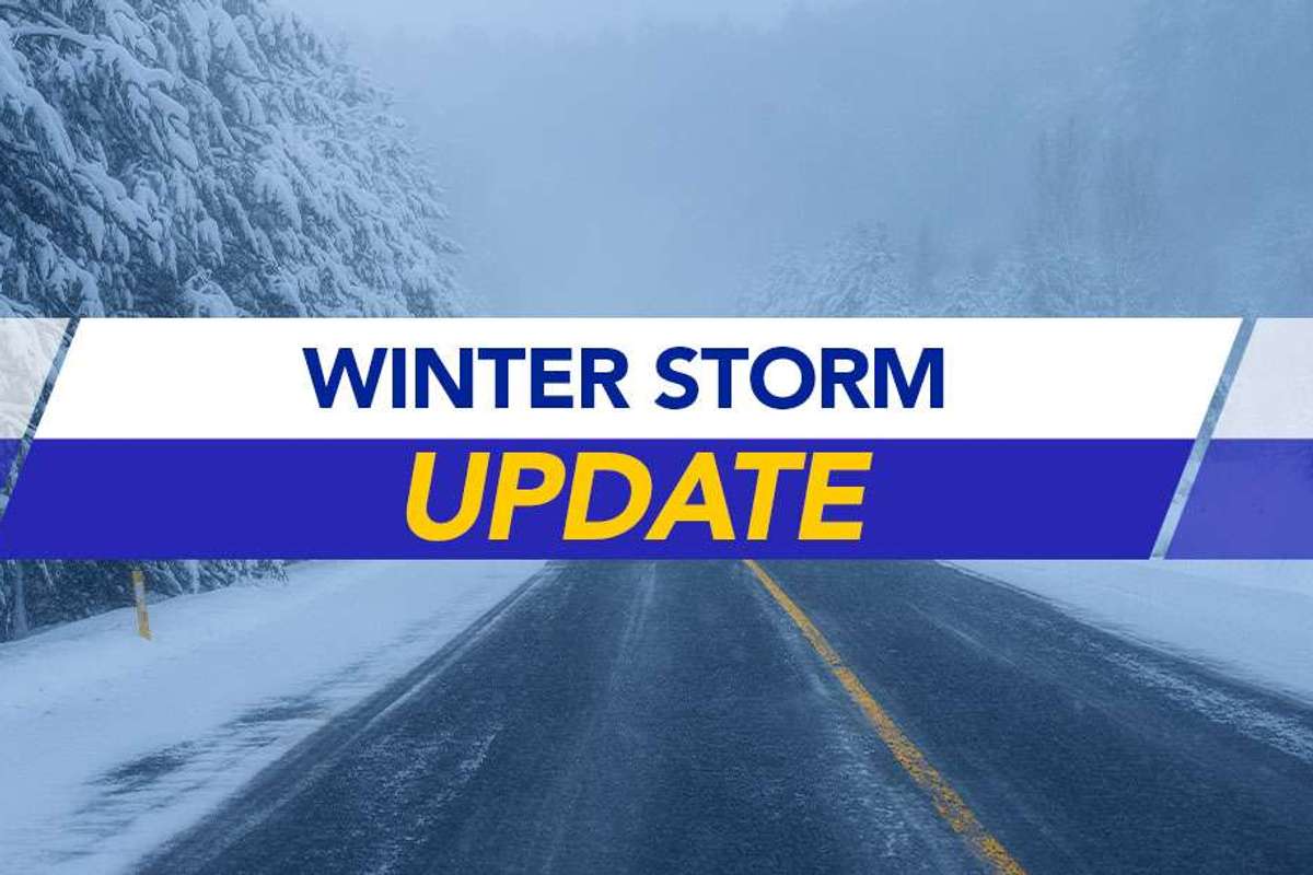 Winter Storm Update with snowy roadway in background.